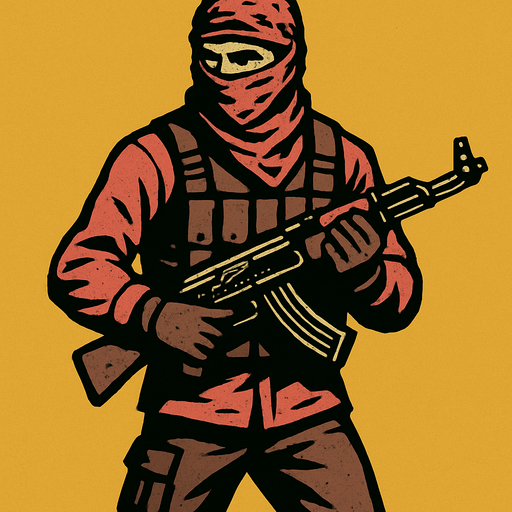 create me a terrorist soldier for the enemy.
In-Game asset.  2d.  High contrast.  No shadows