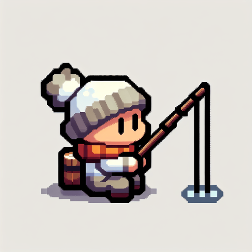 Мультяшный рыбак зимой сидит рыбачит.
Single Game Texture.  In-Game asset.  2d.  Blank background.  High contrast.  No shadows