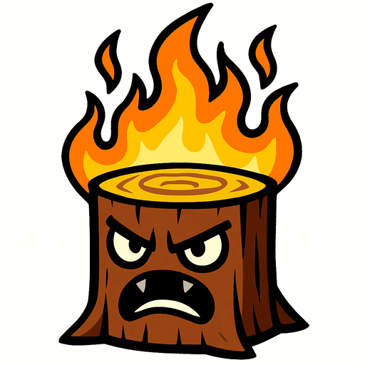 Tronco enojado con llamas arriba.
In-Game asset.  2d.  High contrast.  No shadows
