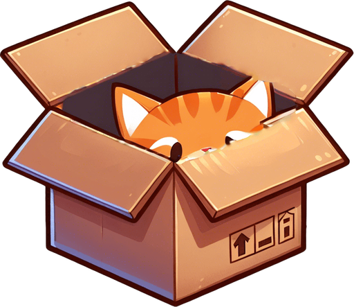 cute Chibi ginger cat peeking looks from the box into the camera. Cheeky, happy.