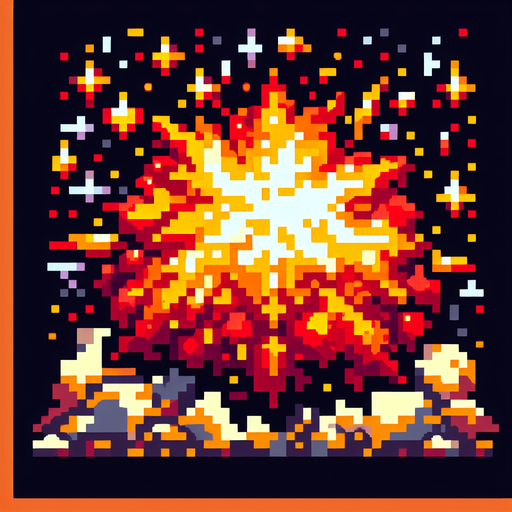 pixel art of a square tnt explosion. Single Game Texture. In-Game asset. 2d. Blank background. High contrast. No shadows.