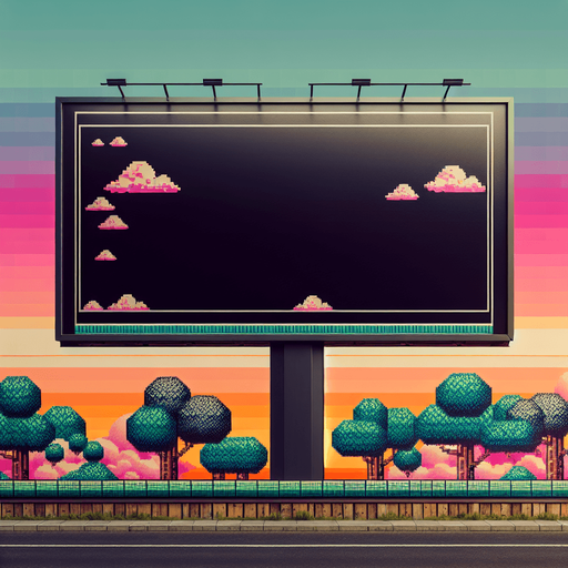 Empty black billboard.
Face view. Retro gaming style.