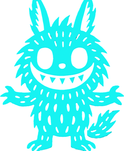 Cyan Labubu.
In-Game asset.  2d.  High contrast.  No shadows