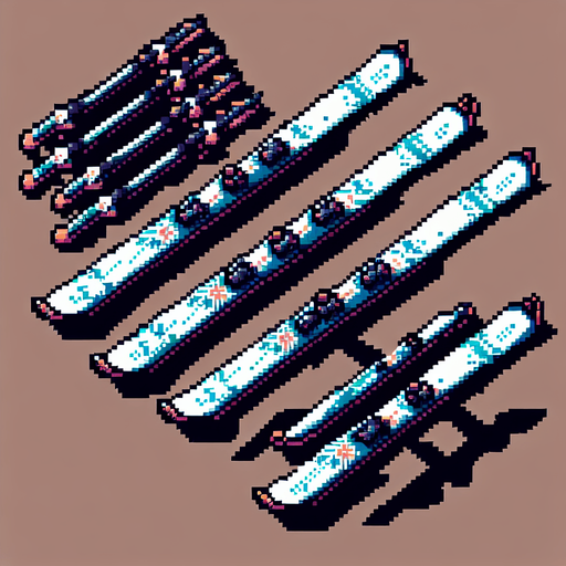 pixel art of skiis . Single Game Texture. In-Game asset. 2d. Blank background. High contrast. No shadows.