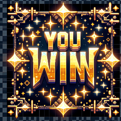 "You Win" written in glittering holy golden light..
Single Game Texture. In-Game asset. 2d. Blank background. High contrast. No shadows.