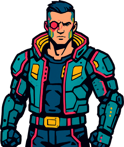 Male Cyber Character.
In-Game asset.  2d.  High contrast.  No shadows