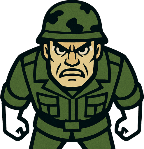 Yukardan bakış asker ve yüz ekle sinirli.
In-Game asset.  2d.  High contrast.  No shadows