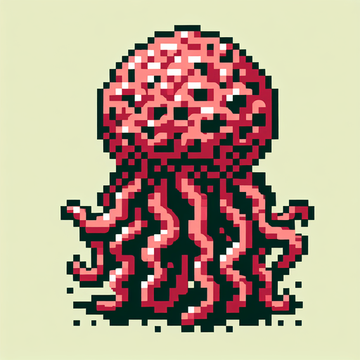 8 bit tentacle monster.
Single Game Texture. In-Game asset. 2d. Blank background. High contrast. No shadows.