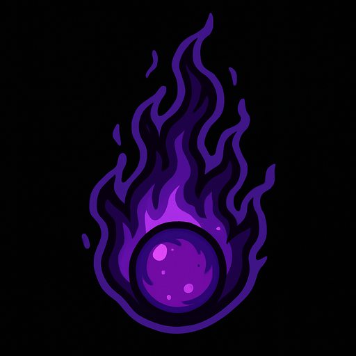 Karanlık morumsu ateşi yukarı doğru olan alev topu.
In-Game asset.  2d.  High contrast.  No shadows