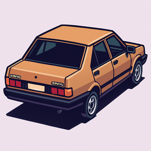 Tofaş Şahin. In-game asset. 2D. High contrast. No shadows. Rear three-quarter view from above, showing the right side and back of the car.