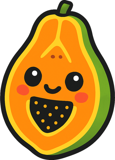 Papaya with cute face.
In-Game asset.  2d.  High contrast.  No shadows