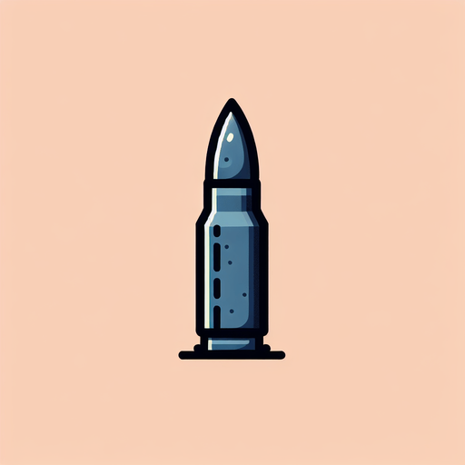 A single bullet.
Single Game Texture. In-Game asset. 2d. Blank background. High contrast. No shadows.