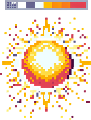 8 bit sun solar flare.
Single Game Texture. In-Game asset. 2d. Blank background. High contrast. No shadows.
