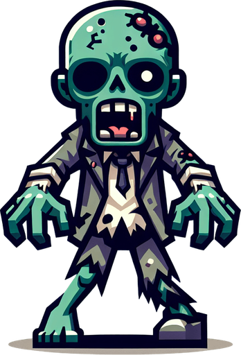 zombie.
Single Game Texture. In-Game asset. 2d. Blank background. High contrast. No shadows.