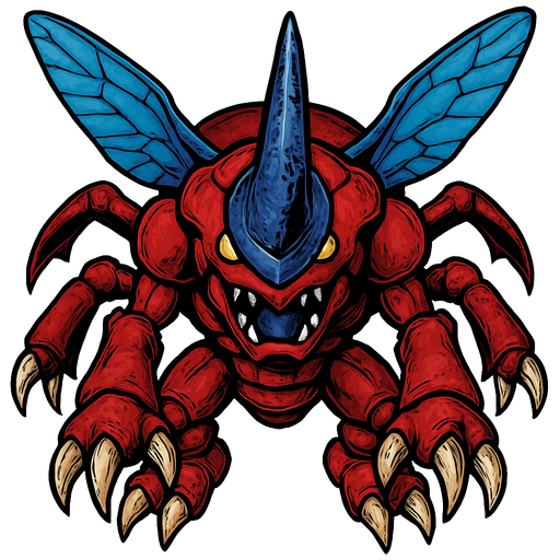 MegaKabuterimon. visto desde arriba. calidad y detalles altos.
In-Game asset.  2d.  High contrast.  No shadows