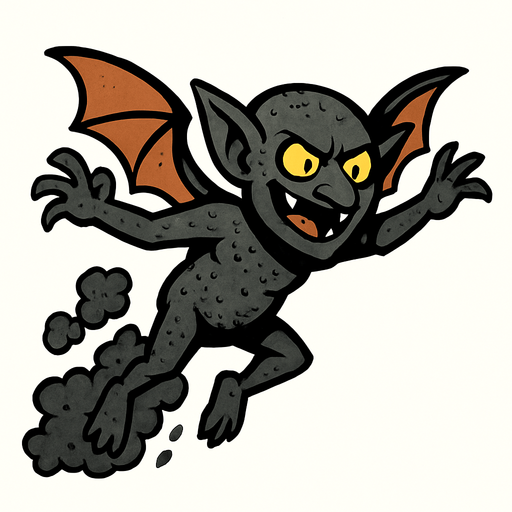uçan küllü goblin.
In-Game asset.  2d.  High contrast.  No shadows