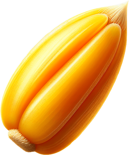 A single yellow corn seed..
Single Game Texture. In-Game asset. 2d. Blank background. High contrast. No shadows.