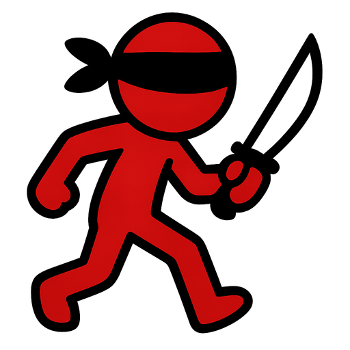 Red stickman with a knife and a thief's bandana.
In-Game asset.  2d.  High contrast.  No shadows. No eyes