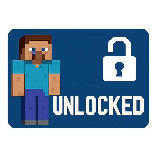 Minecraft Steve unlocked button.
In-Game asset.  2d.  High contrast.  No shadows
