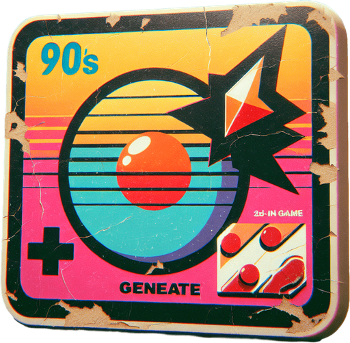 Worn out sticker for a video game, 90s style, cheese, simple, vintage.
Single Game Texture. In-Game asset. 2d. Blank background. High contrast. No shadows.