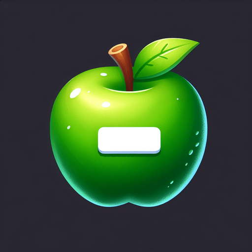 white "=" on a green apple..
Single Game Texture. In-Game asset. 2d. Blank background. High contrast. No shadows.