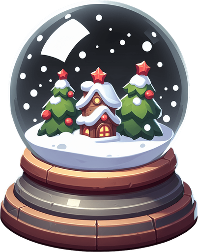 a christmas snow globe. plastic style. Single Game Texture. In-Game asset. 2d. Blank background. High contrast. No shadows.