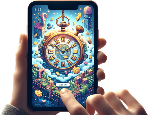 Fullscreen, high definition, light, blur, small time watch, colors, wood, for a game titled "Maze" and with the description "Navigate ever-changing mazes! Each level with different background, coins, time speed. Can you finish collecting coins before time is up? Challenge your skills in Maze!". with text on banner "MAZE"!