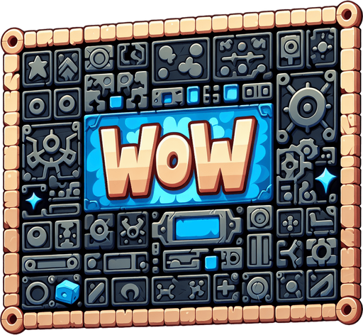 Single Game Texture. In-Game asset. 2d. Blank background. High contrast. No shadows. board panel. WOW text