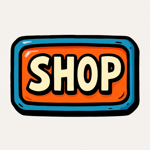 надпись shop как красивая кнопка
In-Game asset.  2d.  High contrast.  No shadows. comix