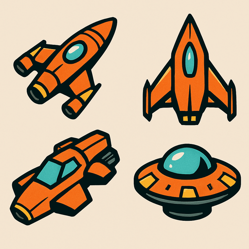 spaceships.
In-Game asset.  2d.  High contrast.  No shadows
