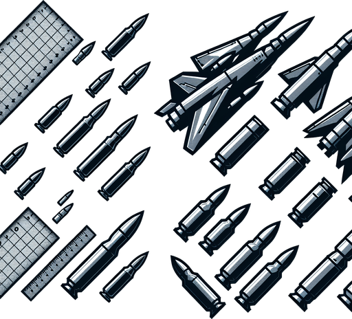 make fighter jets bullets.
Single Game Texture. In-Game asset. 2d. Blank background. High contrast. No shadows.