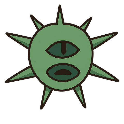 A tiny green alien with spikes. No background. Transparent background. Blank background. No shadows. 2d. In-Game asset. flat