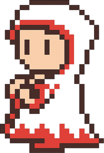 White mage 8-bit girl. No background. Transparent background. Blank background. No shadows. 2d. In-Game asset. flat