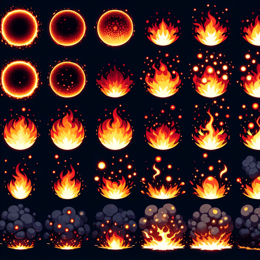 Circular Fire particle. Sprite Sheet.