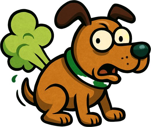 Cartoon dog doing a fart in plants vs zombies style artwork.
In-Game asset.  2d.  High contrast.  No shadows