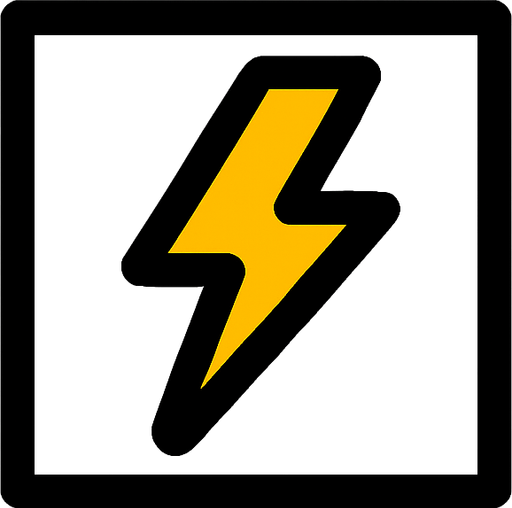 top-down view, simple minimal white square icon, centered electric bolt symbol inside, clear sharp lines, no background, clean style, for game UI button, 30x30 px, yellow black.
In-Game asset.  2d.  High contrast.  No shadows