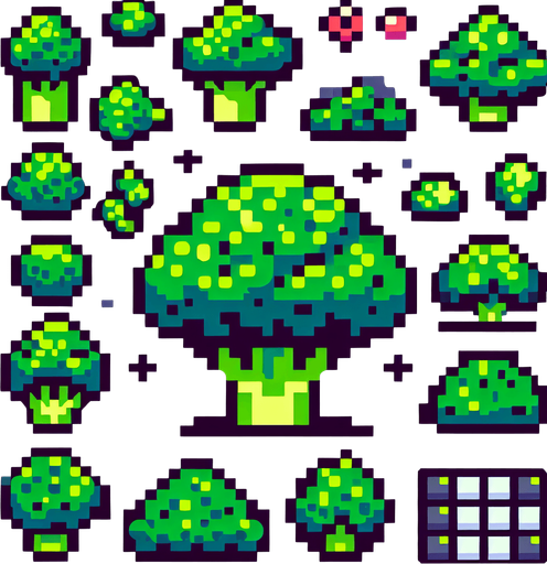 broccoli.
Single Game Texture. In-Game asset. 2d. Blank background. High contrast. No shadows. 8bit