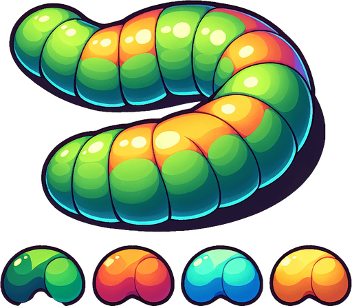 Create a smooth, round snake body segment asset that looks like part of a colorful caterpillar. Each segment should have soft edges so they appear naturally connected when placed in a line. Use a slight 3D shading or gradient to give it depth. The color should match the level theme (e.g., green for Jungle). The asset will be used repeatedly to form the whole body..
Single Game Texture.  In-Game asset.  2d.  Blank background.  High contrast.  No shadows