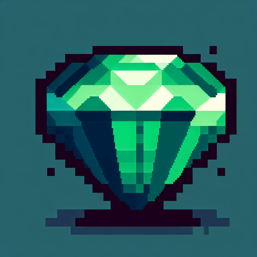 An emerald. Pixel art..
Single Game Texture.  In-Game asset.  2d.  Blank background.  High contrast.  No shadows