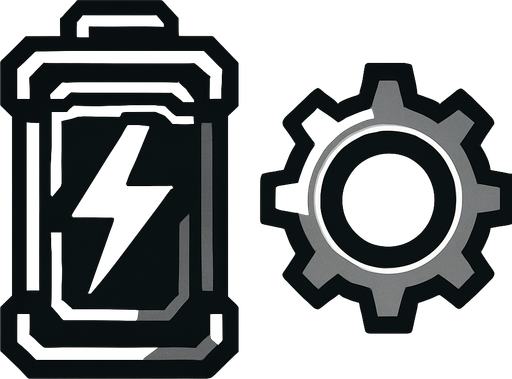 Hacer una batería futurista y un engranaje.
In-Game asset.  2d.  High contrast.  No shadows