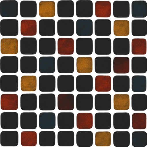 şekli ve mantığı bozma. her bir karenin rengine rasgele şu 4 renkten birini ekle ama sıvı boya mantığıyla düşün %15 ekle yanı hala koyu gri olsun ama çok az renk karıştır. turuncu, kırmızı, sarı, mavi her bir karenin rengine rasgele