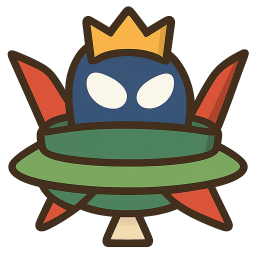 a king alien with space ship. No background. Transparent background. Blank background. No shadows. 2d. In-Game asset. flat