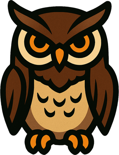 Owl Image with wooden background.
In-Game asset.  2d.  High contrast.  No shadows