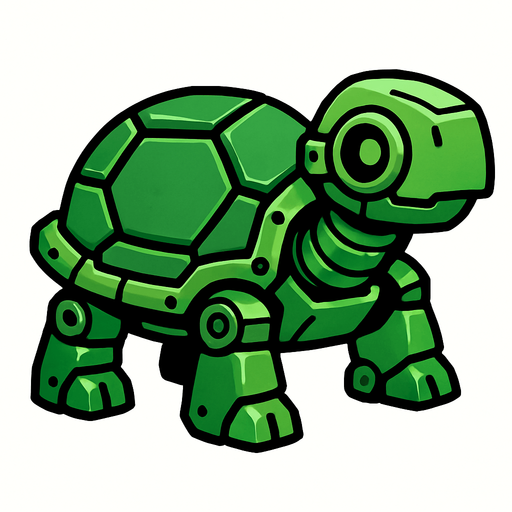 Tortuga robot verde.
In-Game asset.  2d.  High contrast.  No shadows