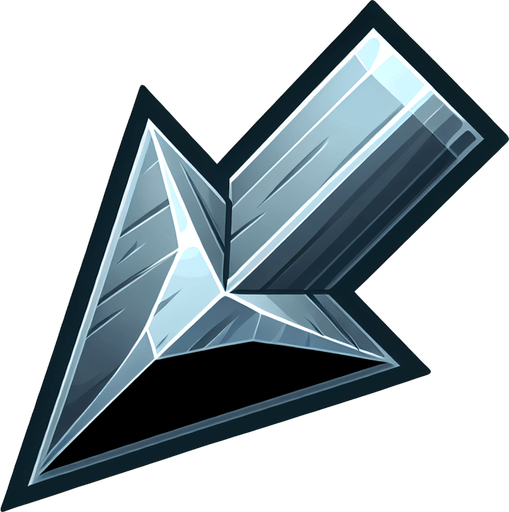 A 2D flat digital illustration of a sharp and colorful cartoonish sleek arrow tip, designed for a mobile archery game. The arrow tip should be metallic (steel or iron), with subtle gradients for a polished look. It should have a pointed triangular shape with a slightly stylized, game-friendly appearance, matching the clean, minimal aesthetic of vector-based graphics. Use a transparent background and ensure it's facing upward. Resolution: 512x512.".
Single Game Texture.  In-Game asset.  2d.  Blank background.  High contrast.  No shadows