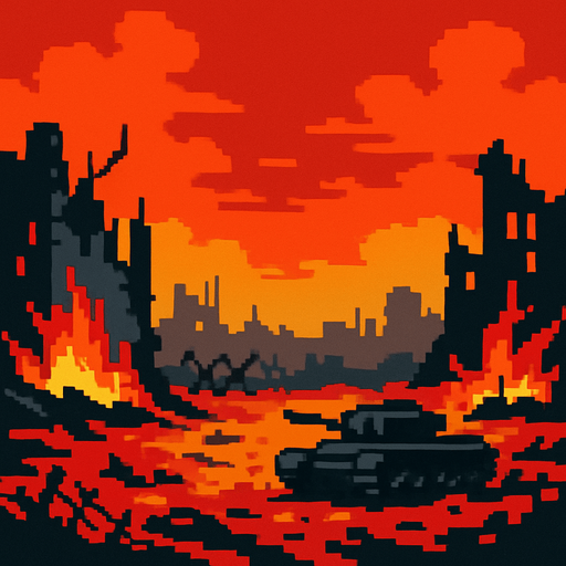 a pixel war background.
In-Game asset.  2d.  High contrast.  No shadows