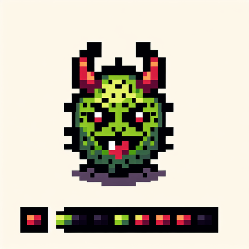 a demonic kiwi, pixel style.
Single Game Texture.  In-Game asset.  2d.  Blank background.  High contrast.  No shadows