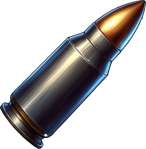 MG bullet.
Single Game Texture. In-Game asset. 2d. Blank background. High contrast. No shadows.