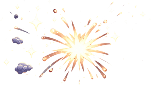 a magic crackers boom effect.
Single Game Texture.  In-Game asset.  2d.  Blank background.  High contrast.  No shadows