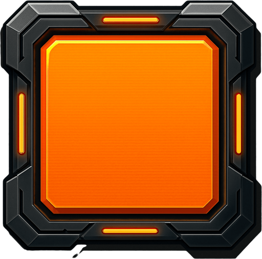 Create si-fi realistic Orange Rectangle BUTTON with 3D views. In-Game asset. 2d. High contrast. With shadows..
In-Game asset.  2d.  High contrast.  No shadows